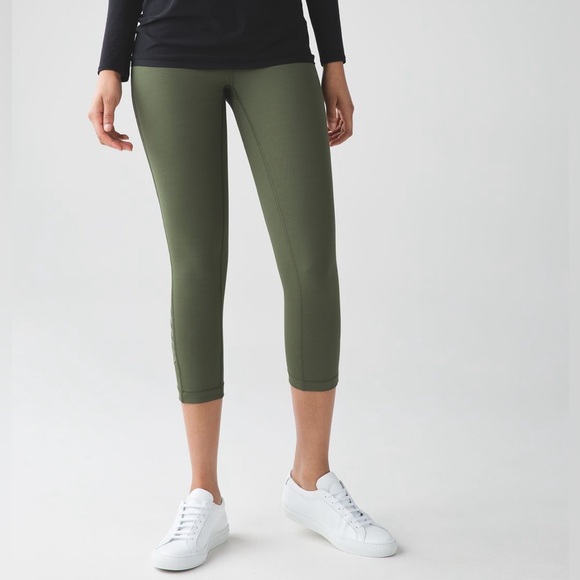 LULULEMON Minimalist Crop Mesh Leggings in Fatigue Green Size 4 - Picture 2 of 9